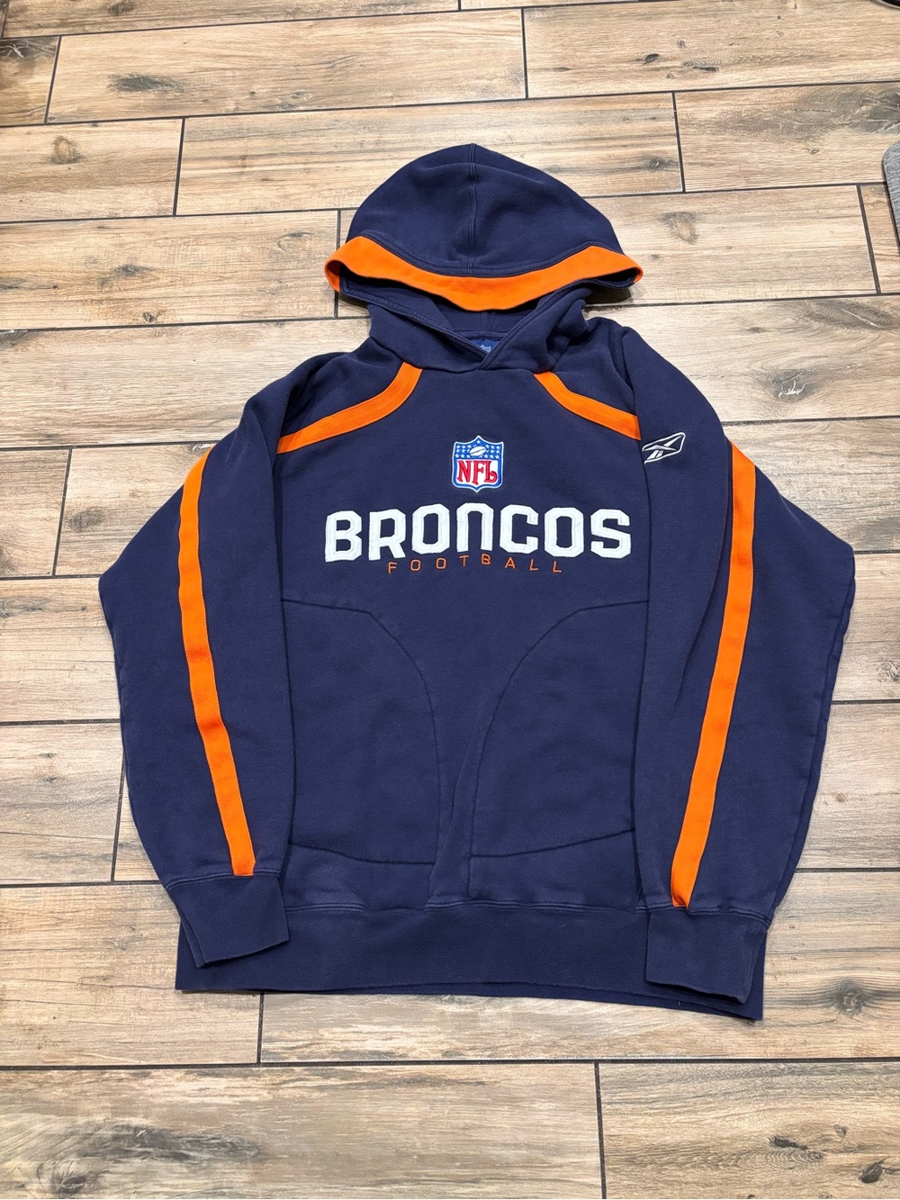 Vintage Reebok NFL Denver Broncos Hoodie Navy Blue Orange Sideline Men's M